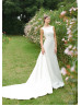 Beaded Bateau Neck Ivory Satin Cutout Wedding Dress